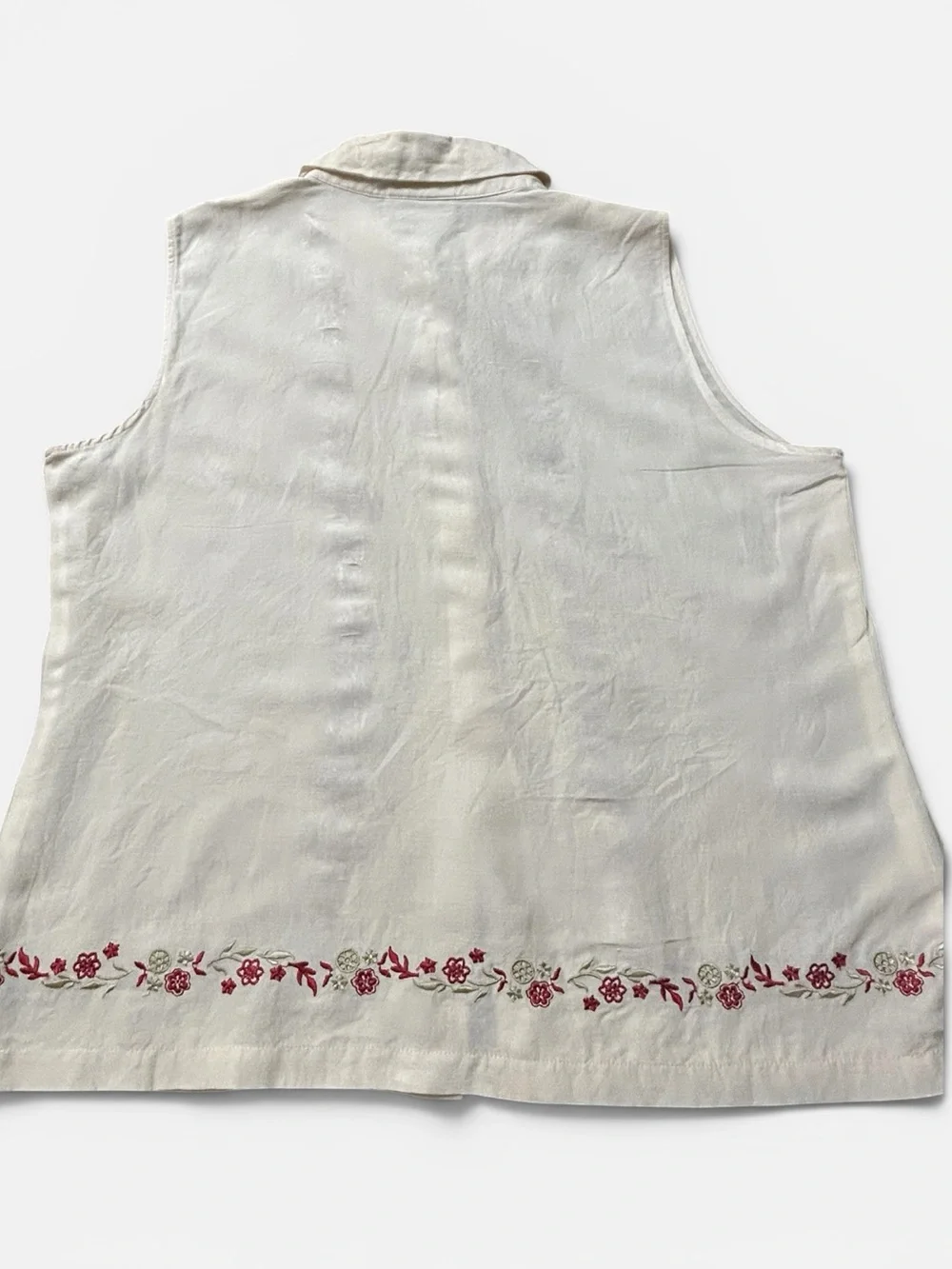 California Style Women’s Ivory Floral Silk Embroidered Bohemian Blouse SZ M EUC - Picture 3 of 12